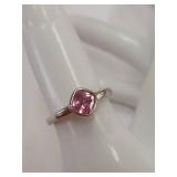 Sterling Silver Ring with Pink Cushion Gemstone