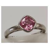 Sterling Silver Ring with Pink Cushion Gemstone