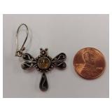 Sterling Silver Dragonfly Earrings with Amber Stones
