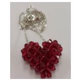 Sterling Silver Heart Pendant Necklace Red Crystal Beads