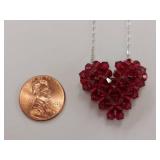 Sterling Silver Heart Pendant Necklace Red Crystal Beads