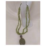 Sterling Silver Peridot Chip Necklace with Green Stone Pendant