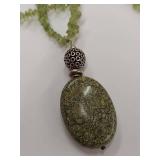 Sterling Silver Peridot Chip Necklace with Green Stone Pendant