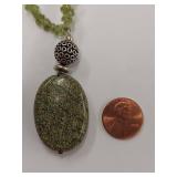 Sterling Silver Peridot Chip Necklace with Green Stone Pendant