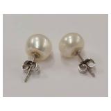 Sterling Silver Pearl Stud Earrings 925