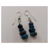 Sterling Silver Blue Bead Dangle Earrings