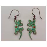Sterling Silver Lizard Earrings with Enamel 925