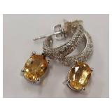 Elegant Sterling Silver Earrings with Yellow Gemstones