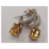 Elegant Sterling Silver Earrings with Yellow Gemstones