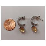 Elegant Sterling Silver Earrings with Yellow Gemstones