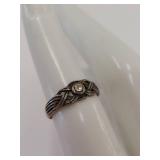 Vintage Sterling Silver Gemstone Braided Open Ring