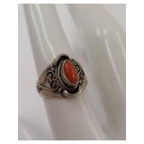 Elegant Sterling Silver Ring with Oval Red Stone