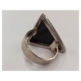 Sterling Silver Ring with Triangular Black Stone