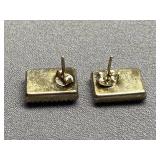 Geometric Sterling Silver 925 Mosaic Ear Studs Rectangular Stone Inlay