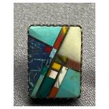 Geometric Sterling Silver 925 Mosaic Ear Studs Rectangular Stone Inlay