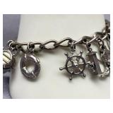 Vintage Nautical Charm Bracelet with Turquoise Accent & some Sterling 925