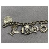 Vintage Nautical Charm Bracelet with Turquoise Accent & some Sterling 925