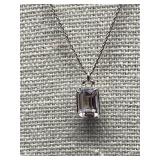 Sterling Silver 925 Necklace with Emerald-Cut Gem Pendant