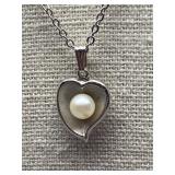 Sterling Silver 925 Heart Pearl Necklace Pendant Chain