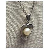 Sterling Silver 925 Heart Pearl Necklace Pendant Chain