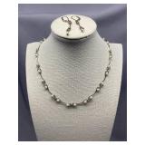 Vintage Sterling Silver 925 Pearl Necklace and Earrings Set