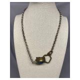 Vintage Style Brass Necklace with Blue Accent