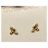 Gold Cake Bee Earrings 18K Gold Plate Sterling Silver 925