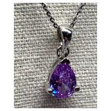 Sterling Silver 925 Necklace with Purple Gemstone
