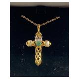 Emerald Diamond Cross Pendant Sterling Silver 925