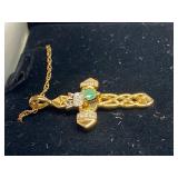 Emerald Diamond Cross Pendant Sterling Silver 925