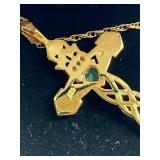 Emerald Diamond Cross Pendant Sterling Silver 925