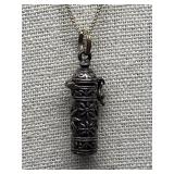 Sterling Silver 925 Floral Pill Box Pendant Necklace