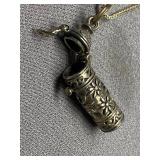 Sterling Silver 925 Floral Pill Box Pendant Necklace