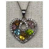 925 Sterling Silver Heart Gemstone Necklace