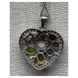 925 Sterling Silver Heart Gemstone Necklace