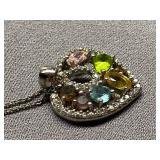 925 Sterling Silver Heart Gemstone Necklace