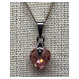 Sterling Silver 925 Heart Pink Gemstone Necklace