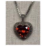 925 Sterling Silver Heart Garnet Necklace