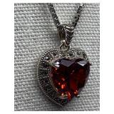 925 Sterling Silver Heart Garnet Necklace