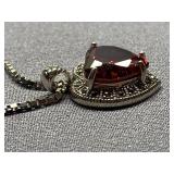 925 Sterling Silver Heart Garnet Necklace