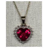 Heart-Shaped Red Pendant Sterling Silver 925 Necklace