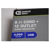 Commercial Electric 12-Outlet Surge Protector with USB, 6 ft Cord