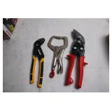 Set of 3 Assorted Hand Tools: Pliers, Locking Clamp, and Snips