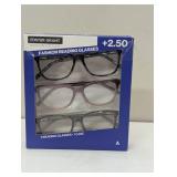 Design Optics by Foster Grant Kiersey Plastic Square Reading Glasses, 3-pk,+2.50