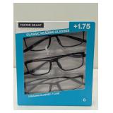 Design Optics by Foster Grant Dax Plastic Rectangle Reading Glasses,3-pack +1.75