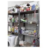 Shelf with Assorted Cleaning Products, Vintage Lantern