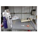 Shelf with Assorted Cleaning Products, Vintage Lantern