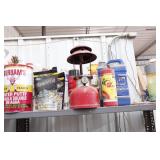 Shelf with Assorted Cleaning Products, Vintage Lantern