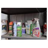 Shelf with Assorted Cleaning Products, Vintage Lantern