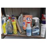 Shelf with Assorted Cleaning Products, Vintage Lantern